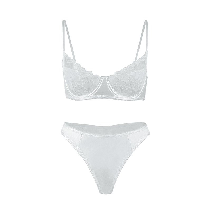 Maria Grazia Severi Satin Eyelash completo intimo bianco raso