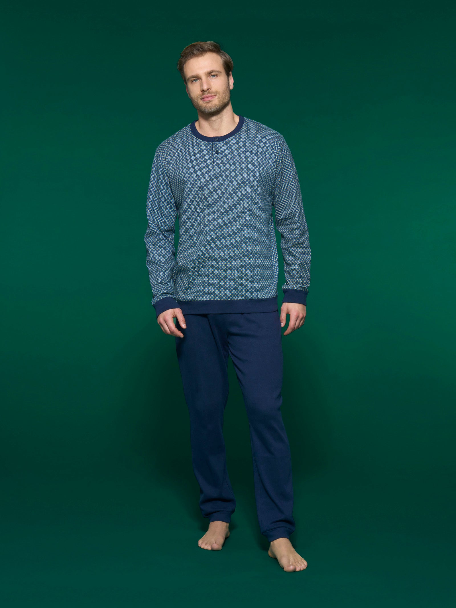 Ragno Pigiama Serafino Uomo Fant. Navy Blazer Caldo Cotone