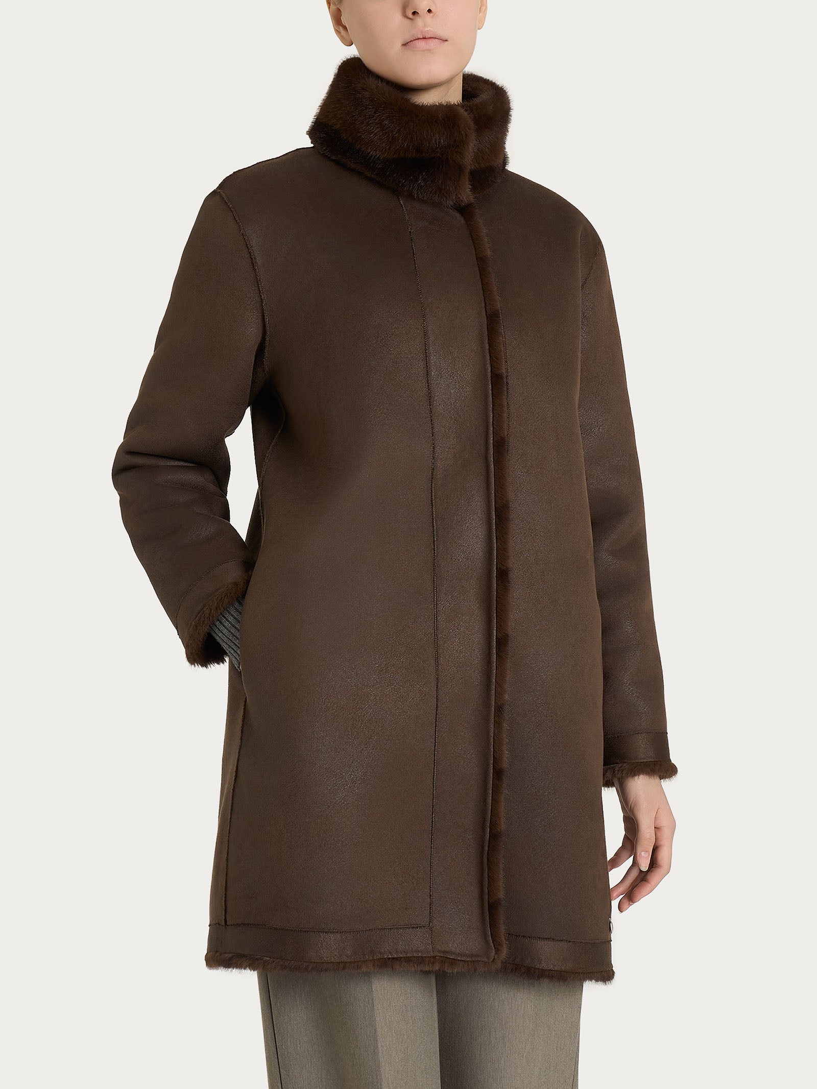 Ragno Vegan Fur Cappotto cintura double-face Chocolate