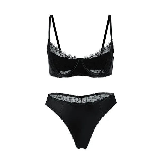 Maria Grazia Severi Eyelash Lace completo balconcino nero raso