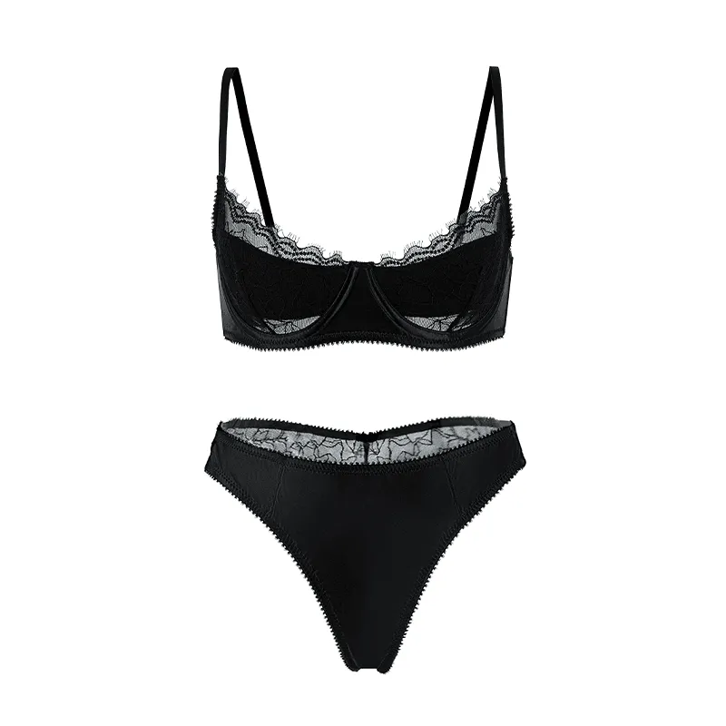 Maria Grazia Severi Eyelash Lace completo balconcino nero raso