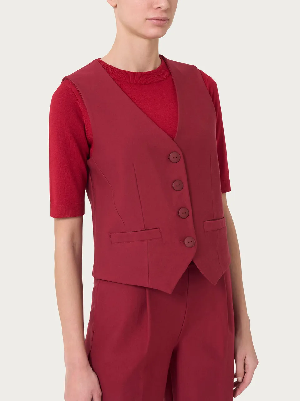Ragno Compact gilet 4 bottoni rosso tibetano smanicato