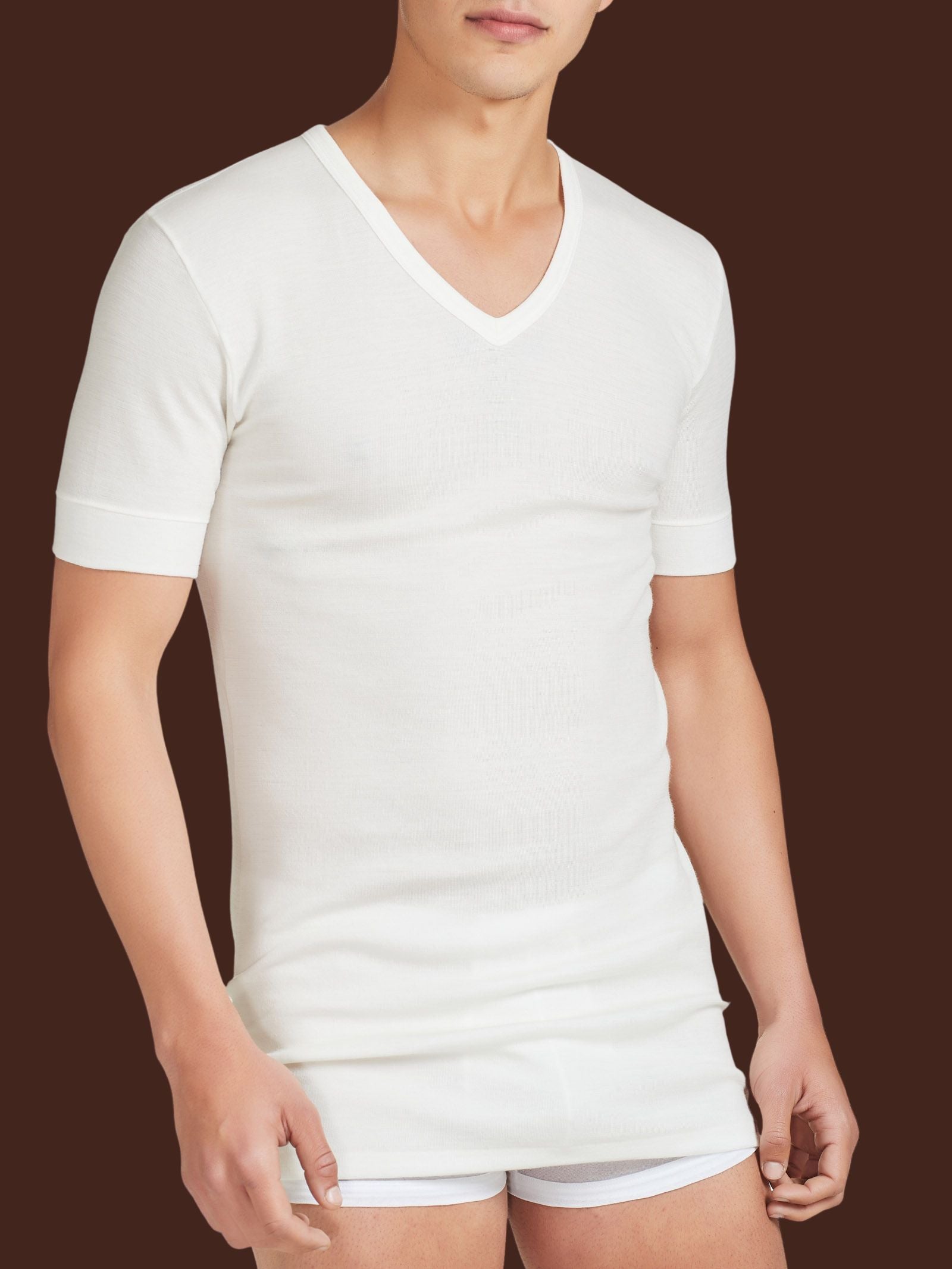 Ragno Sintonia Luxury Maglietta V Lana Cotone Bianco Lana
