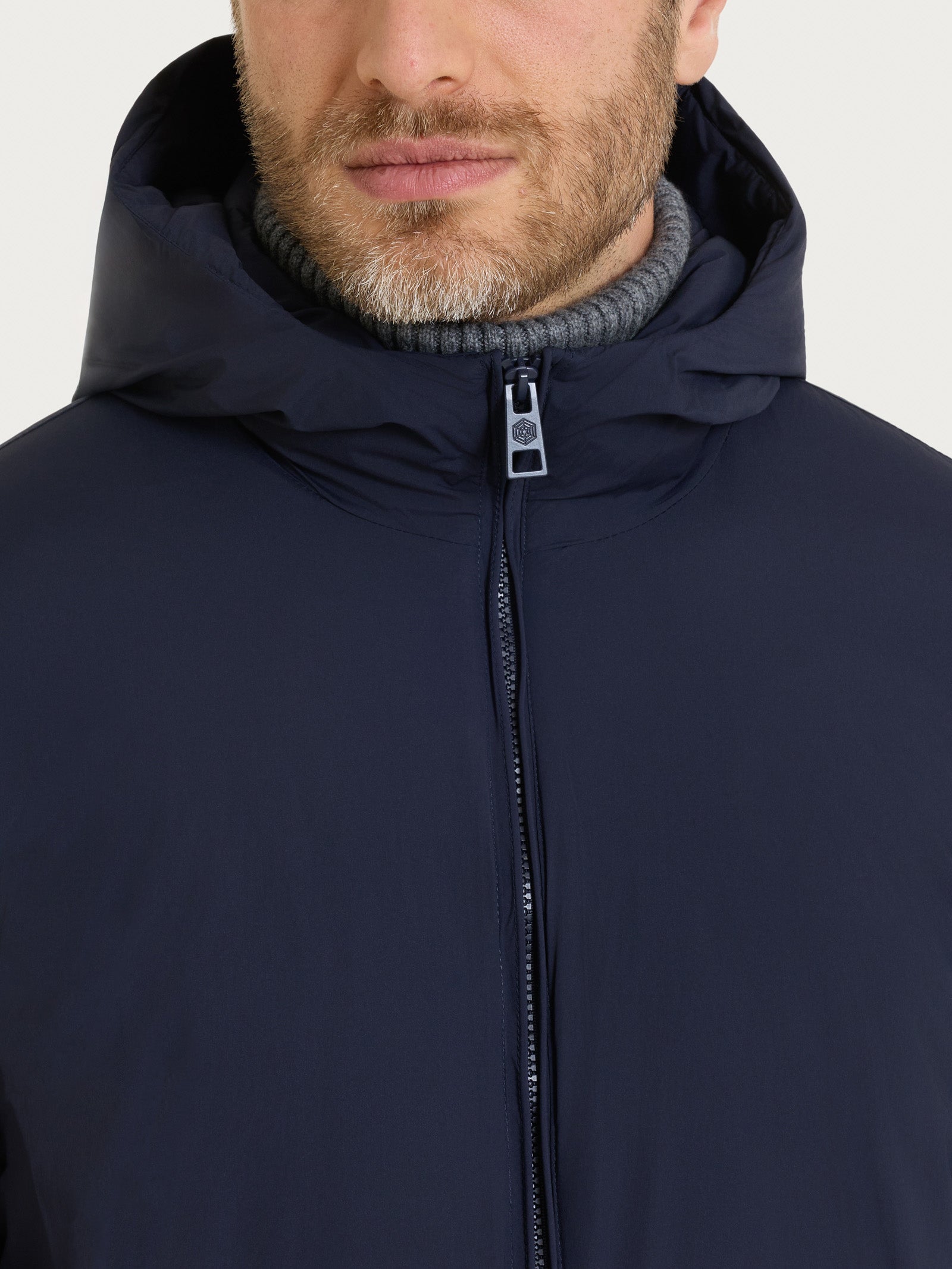 Ragno Vegan Wool parka lana cappuccio blu uomo caldo