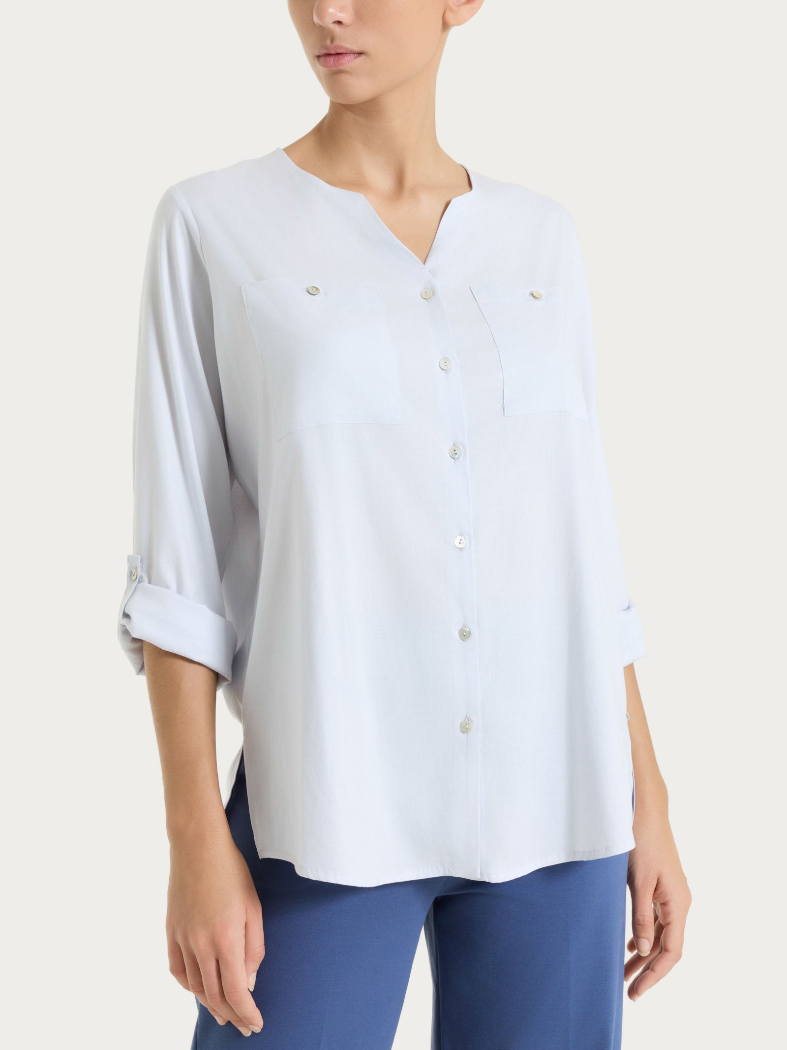 Ragno Voile Stretch camicia donna lilla manica risvoltabile