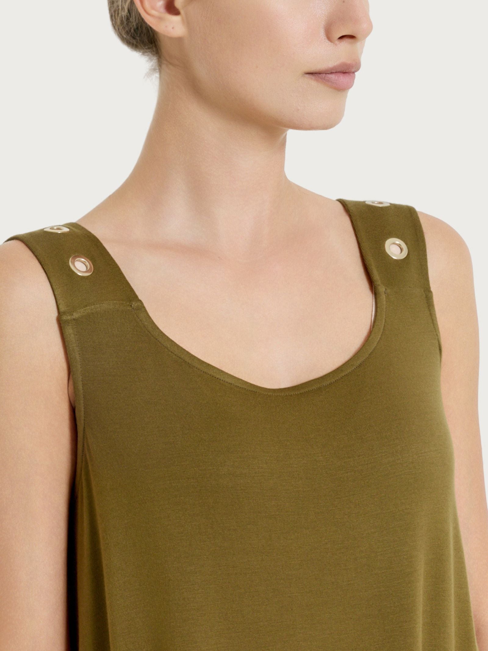 Ragno Viscosa Summer Abito Smanicato Occhielli Dark Olive