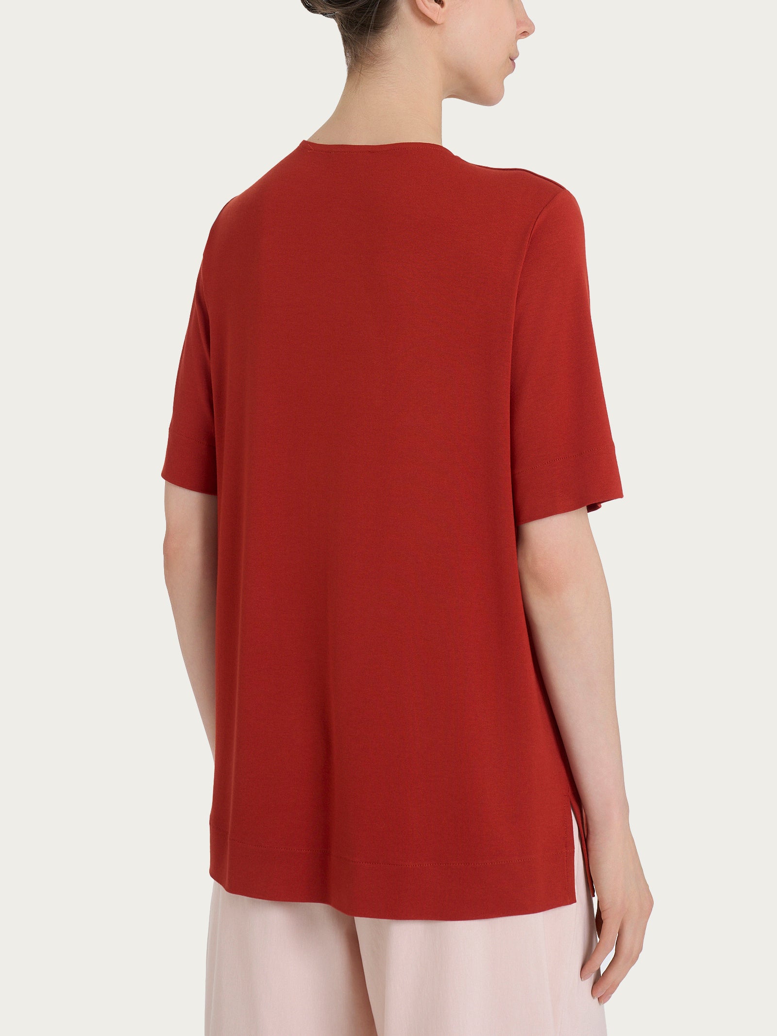 Ragno Maglietta Scollo a V Viscosa Crepe Red Ochre