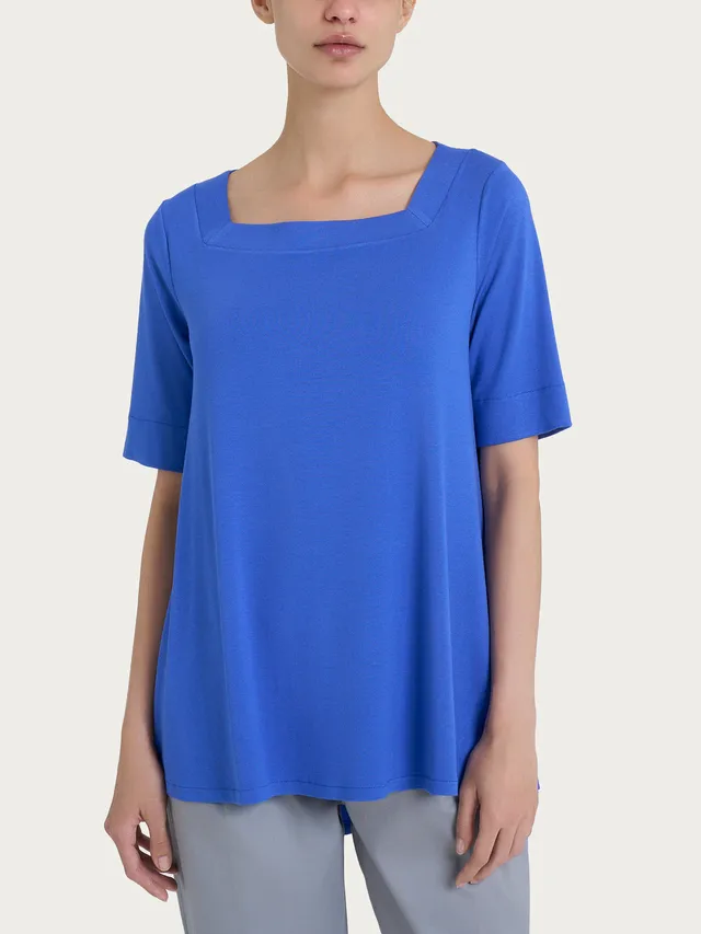 Ragno Viscosa Summer Crepe maglietta manica 3/4 blu viscosa