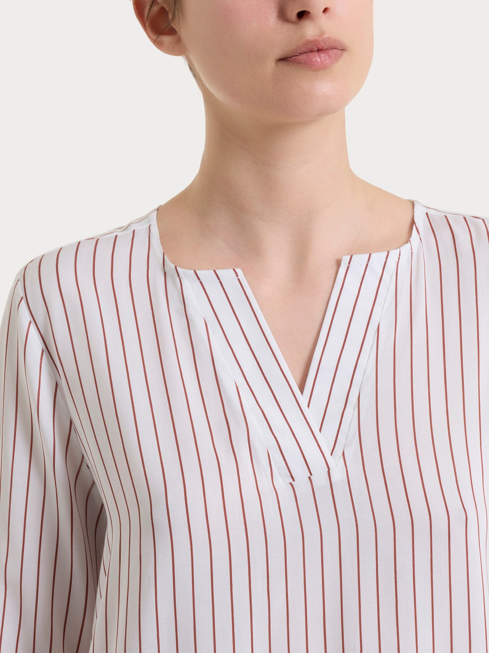 Ragno EcoSeta blusa righe Mahogany manica 3/4
